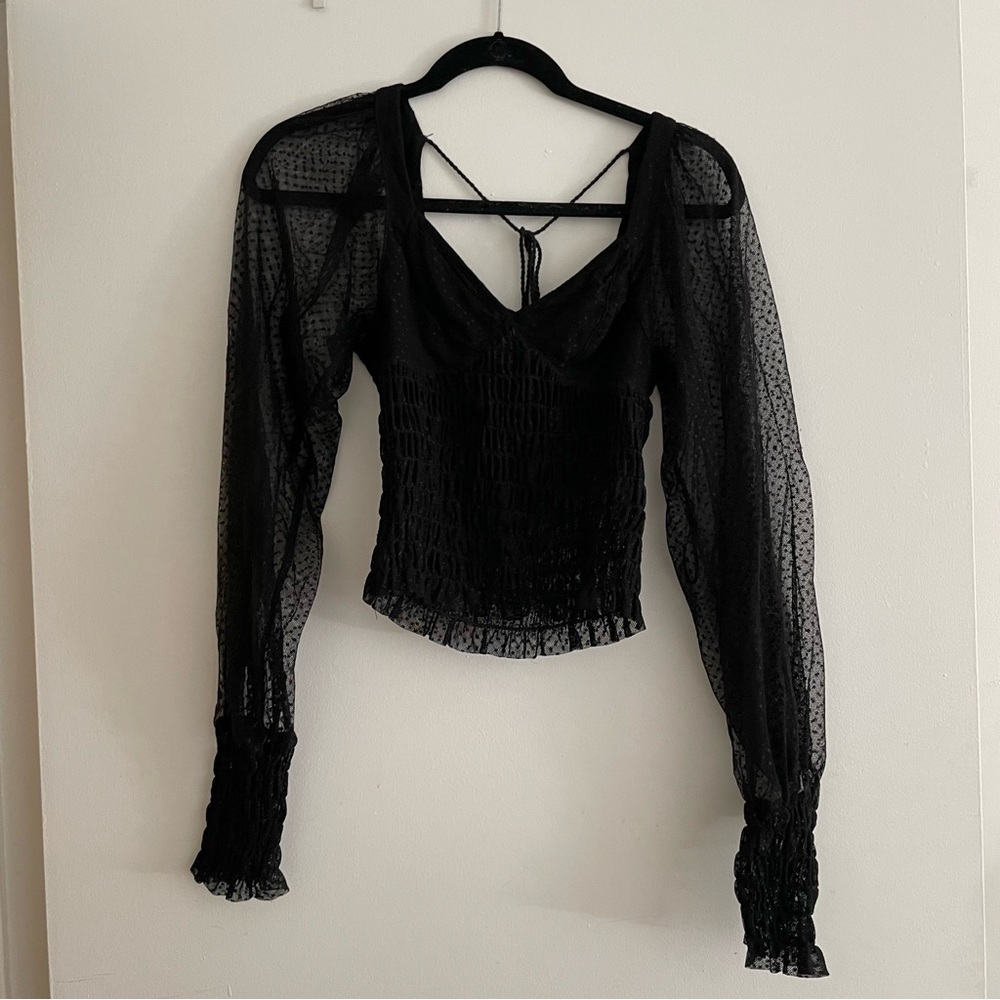 Black long sleeve sheer blouse
